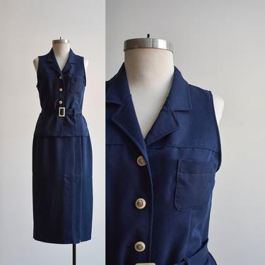 90s Navy Blue 2pc Skirt Set 
