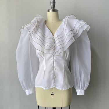 1980s Blouse Poof Sleeve Top S 