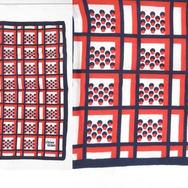 Vintage 60s Mod Op Art Red White And Blue Square Scarf Lillian Vernon Made In Italy 