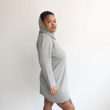 Vintage 80s Norma Kamali Heather Grey Sweatshirt Dress 1980s Cowl Bottle of Bread Baltimore MD