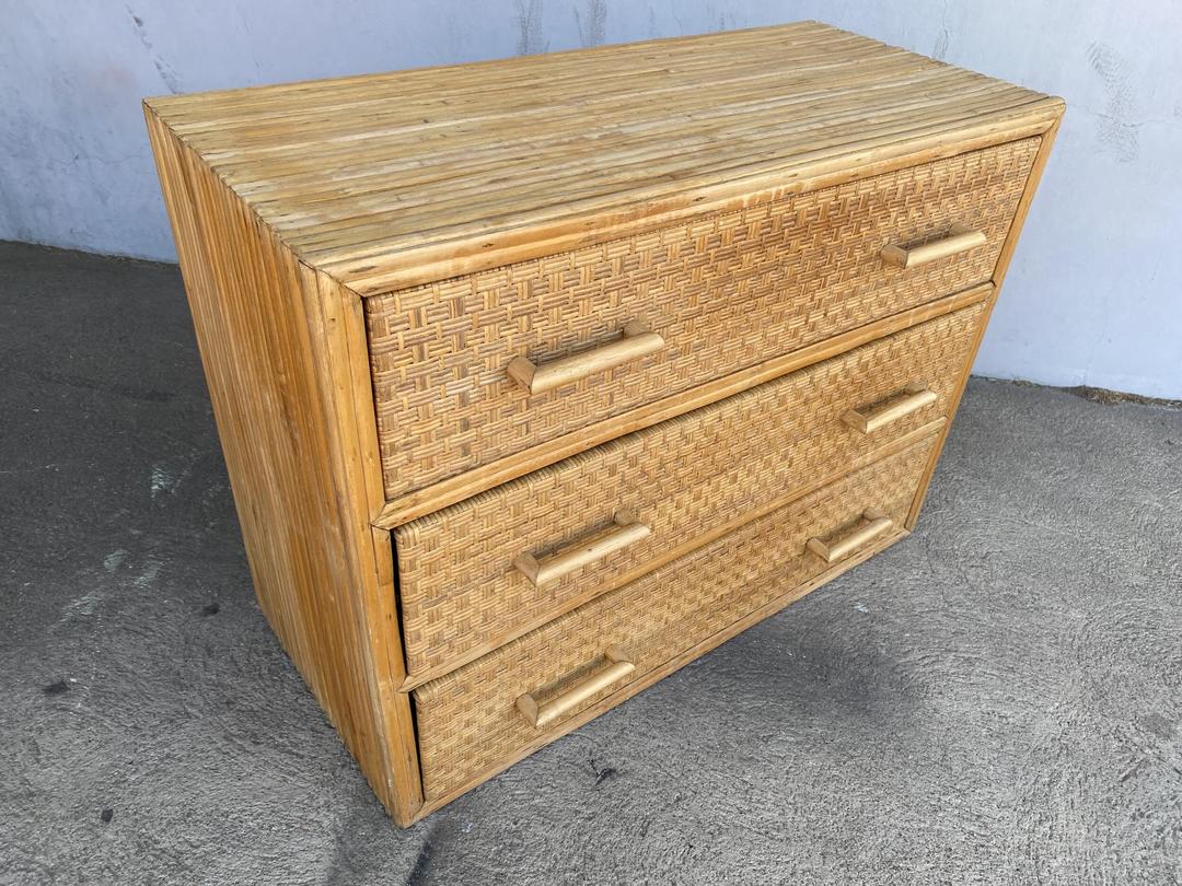 Restored Stacked Rattan & Woven Wicker Lowboy Dresser Harvey's on