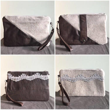 Custom upcycled clutches and crossbody bags for Rachel 