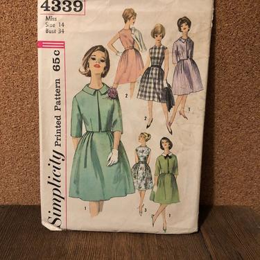 1950s fit and flare dress with matching jacket sewing pattern DIY vintage Simplicity 14 S 