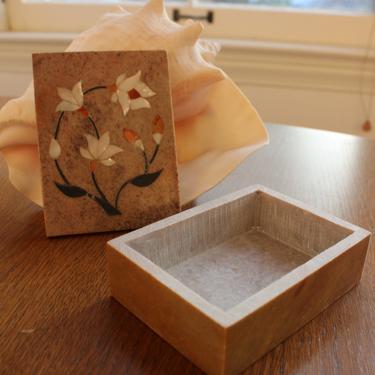 Vintage Stone Flower Shell Trinket Box 