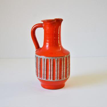 Vintage Italian Modern Sgraffito Pitcher Vessel by Bitossi in bright Red 