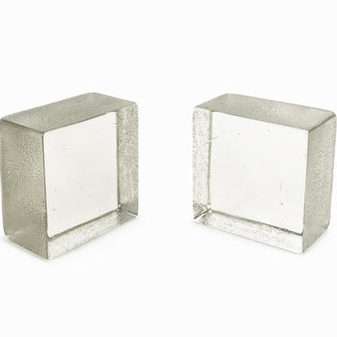 Blenko Clear Glass Bookends Mid Century Modern Clear Book Ends 