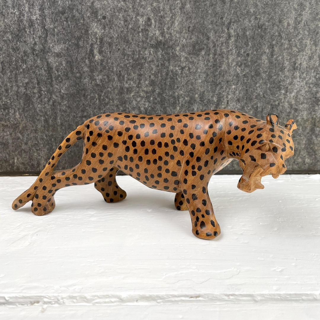 Carved wooden cheetah vintage roaring cat NextStage Vintage