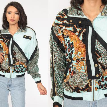 Leopard Print Jacket 90s Baby Blue Windbreaker Animal Print