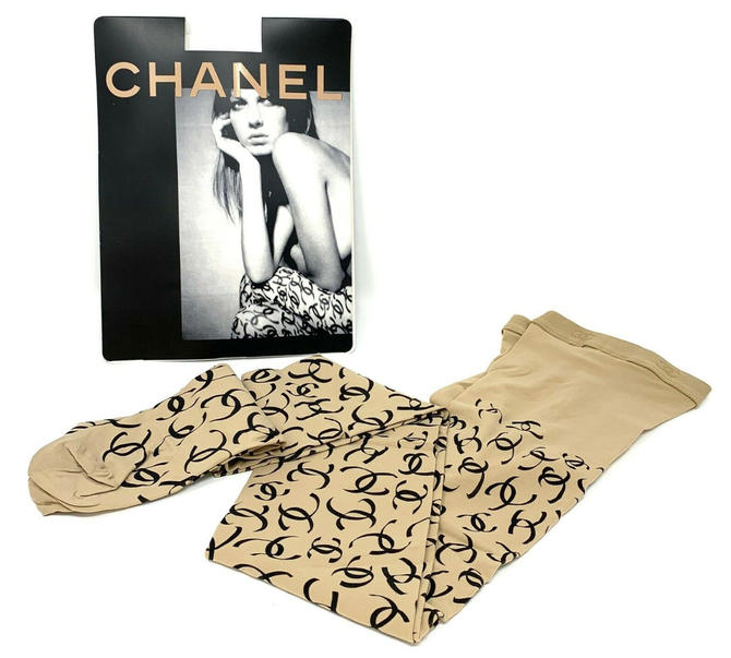 Vintage CHANEL CC MONOGRAM Coco Mark Logo Nude Black Pantyhose, Moonstone  Vintage