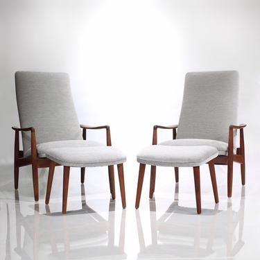 RARE Mid Century Danish Modern Søren Ladefoged for SL Møbler Teak Lounge Chairs Easy Chairs With Ottomans Set of 2 