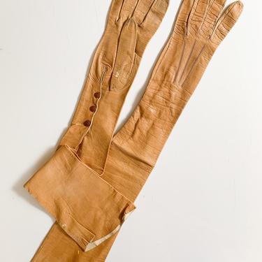vintage/antique long caramel leather gloves 