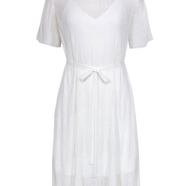 All Saints - White Textured Short Sleeve Belted Midi Dress Sz 6