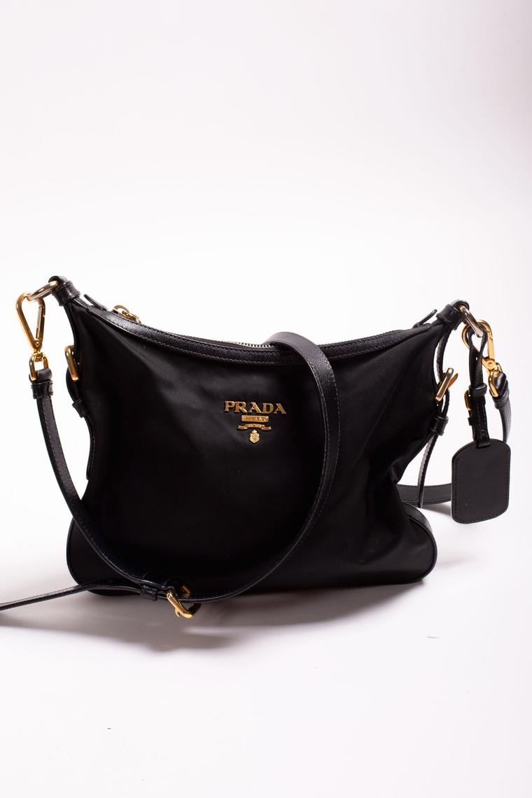 Vintage PRADA Tessuto Nylon and Leather Crossbody Bag with Adjustable Backroom Clothing Los Angeles CA