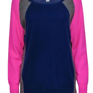 Diane von Furstenberg - Dark Blue, Grey &amp; Hot Pink Colorblocked Cashmere Sweater Sz S