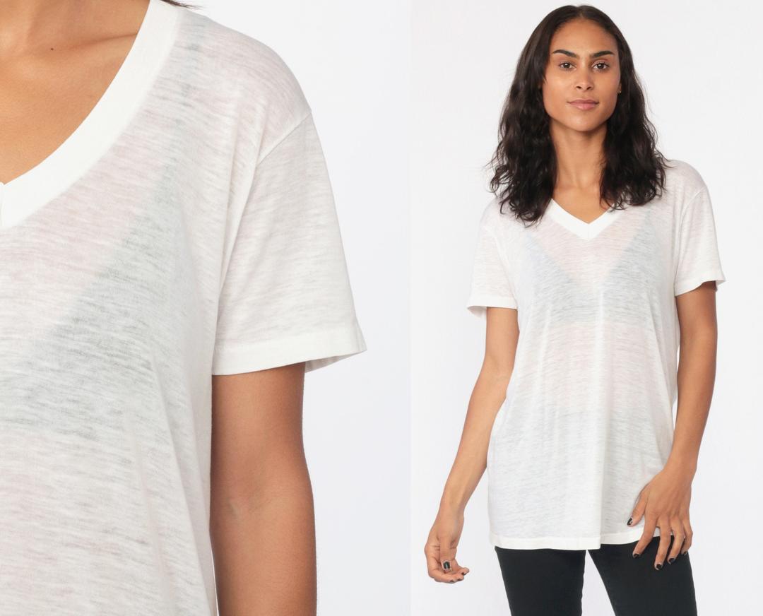 Burnout Tee Shirt White V Neck Shirt SHEER Plain Tshirt | Shop Exile ...