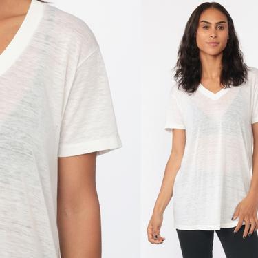 Burnout Tee Shirt White V Neck Shirt SHEER Plain Tshirt | Shop Exile ...