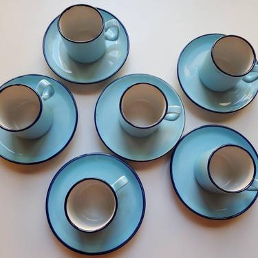 Vintage blue Italian porcelain espresso set by Tognana Italy, 1980's 
