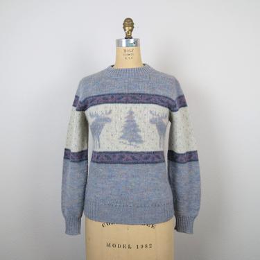 Vintage 1970s Alps wool sweater, crewneck, reindeer, cabincore, apres ski, Nordic, alpine, size small 