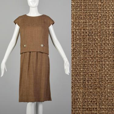 Medium Bill Blass for Maurice Rentner 1960s Dress Set Brown Woven Dress Vintage Bill Blass Two Piece Dress Set 