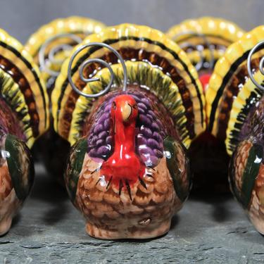 Set of 7 Ceramic Turkey Place Card Holders - Thanksgiving Turkey Decor - Name Card Holders Holiday Table | FREE SHIPPING 