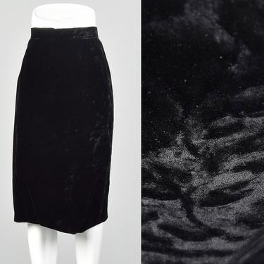 Large Gianfranco Ferre Black Skirt 1980s Textured Velvet Pencil Skirt Semi-Formal Cocktail 