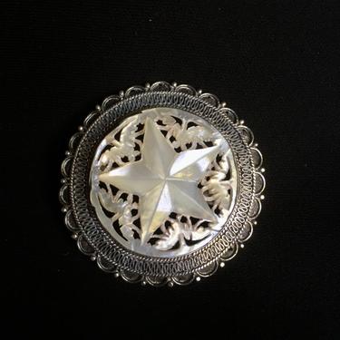 Vintage Sterling Silver Brooch or Pendant with MOP Star, Beautiful Victorian Style by BellewoodDesignGoods
