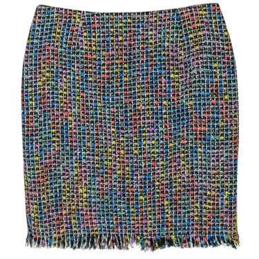 Trina Turk - Black &amp; Multicolor Tweed Pencil Skirt w/ Fringed Hem Sz 10