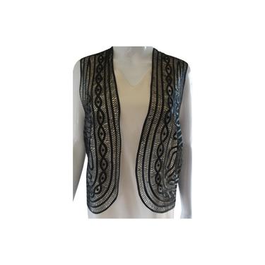 Sophie Hong Black Silk Crochet Knit Vest 