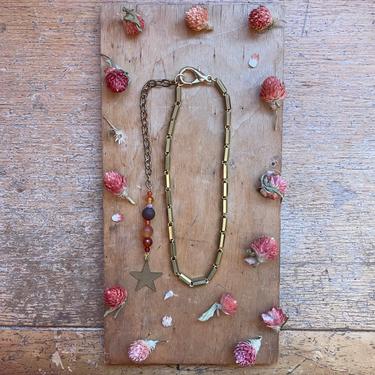 Handmade Carnelian Choker Necklace Gold Star Celestial Jewelry 