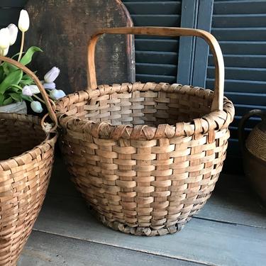 Rustic Willow Gathering Basket, Wicker, Wood Handle, Slat Basket, Farmhouse, Gardening 