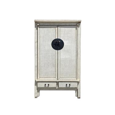 Chinese Distressed Off White Tall Wedding Armoire Wardrobe TV Cabinet cs6112E 