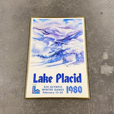 Vintage John Gallucci Olympics Print 1980s Retro Size 36x25 Contemporary + Lake Placid + New York + Winter Games + Mountains + Snow + Sports 