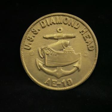 Solid Brass Plaque, USS Diamond Head AE-19, circa 1950s