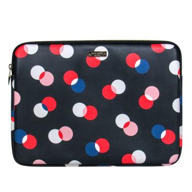 Kate Spade - Navy & Multicolor Polka Dot Zippered Leather Laptop Case