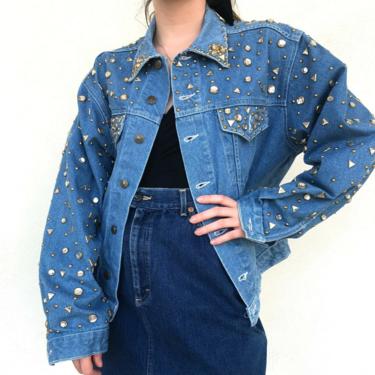 Vintage 80s denim studded rhinestone jacket 