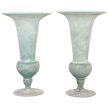 Mid Century Modern Pair of Seguso Vetri D'Arte Glass Vases Vessels Italy Signed 