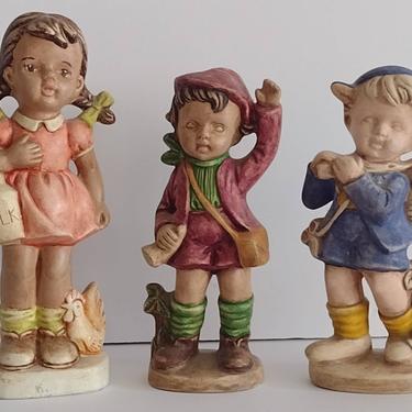Vintage 80s Dash Artisan Painted Hummel-Inspired School Children  Ceramic Figurines Lot 8" 