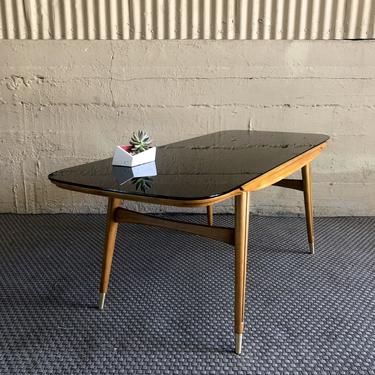 MCM European Walnut & Black Glass Coffee Table