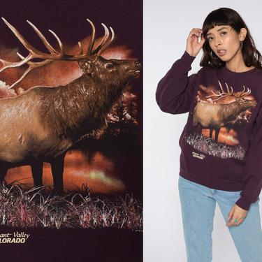 Pleasant Valley Colorado Sweatshirt Elk Sweatshirt 90s Animal Sweatshirt Slouchy Purple Graphic 1990s Retro Crewneck Vintage Medium 