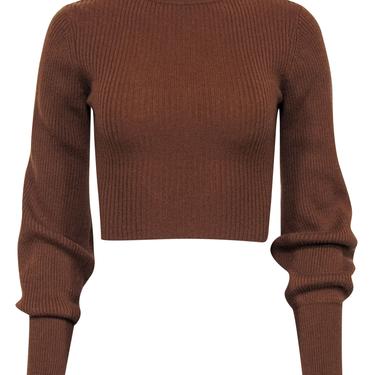 Reformation - Brown Ribbed Cashmere &quot;Osteria&quot; Open Back Crop Sweater Sz XS