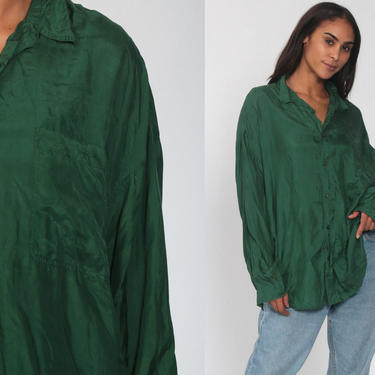 90s Silk Shirt xl Green Button Up Shirt Long Sleeve | Shop Exile | Tucson,  AZ