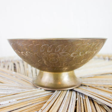 Large etched brass decorative pedestal bowl 7 x 3.5, vintage, Forest  Fathers