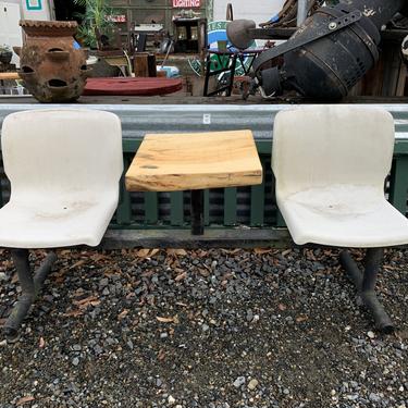 Double chair set with mounted wood tabletop in between, 67 3/4” long