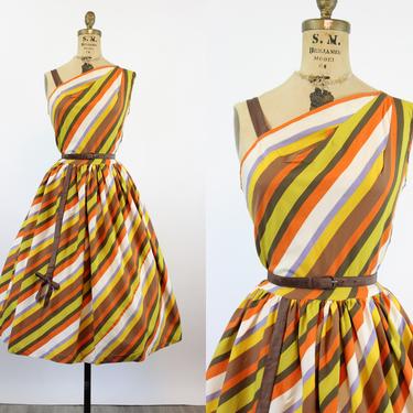 1950s JOAN CURTIS angled cotton striped dress medium | new summer 