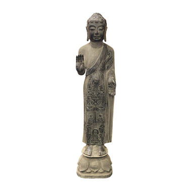 Chinese Gray Black Stone Carved Standing Abhaya Mudra Buddha Statue cs6200E 