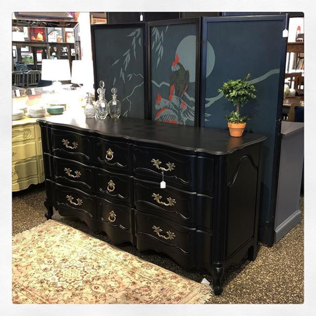 Black French Provincial Triple Dresser 9 Deep Drawers Of Ample