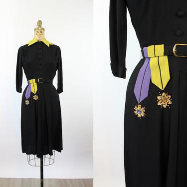 1940s rayon novelty WATCH FOB Carlye dress xs | new winter 