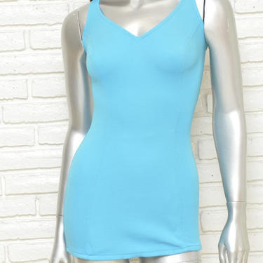 FRENCH 1960s Turquoise Blue 1 PIECE SWIMSUIT Glamorous Pin-up / Bombshell  Slimming Figure made in France New & Tagunworn Vintage 36 C 