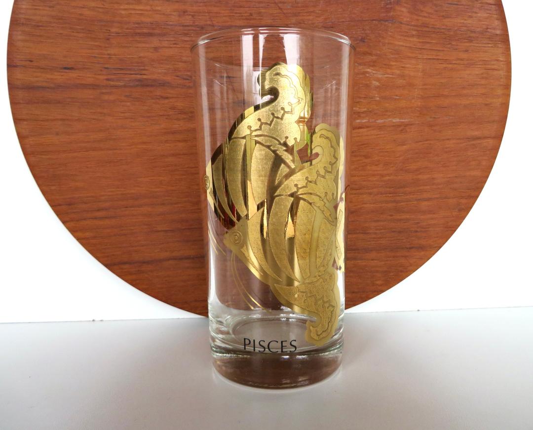 Vintage Pices Zodiac Highball, Hollywood Regency Barware, 1960s Anchor