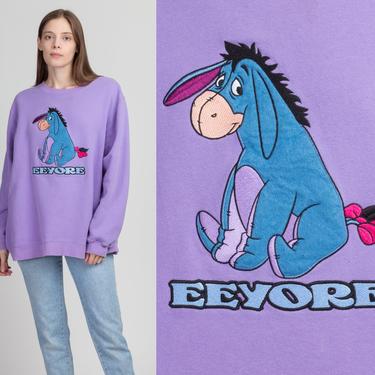 90s Purple Eeyore Sweatshirt - Men's XL, Women's XXL | Vintage Disney Store Winnie The Pooh Felt Graphic Pullover 